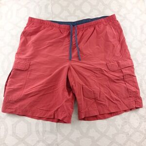 LLBean Men's Red Cargo Swim Trunks Shorts Size L Elastic Waist Drawstring